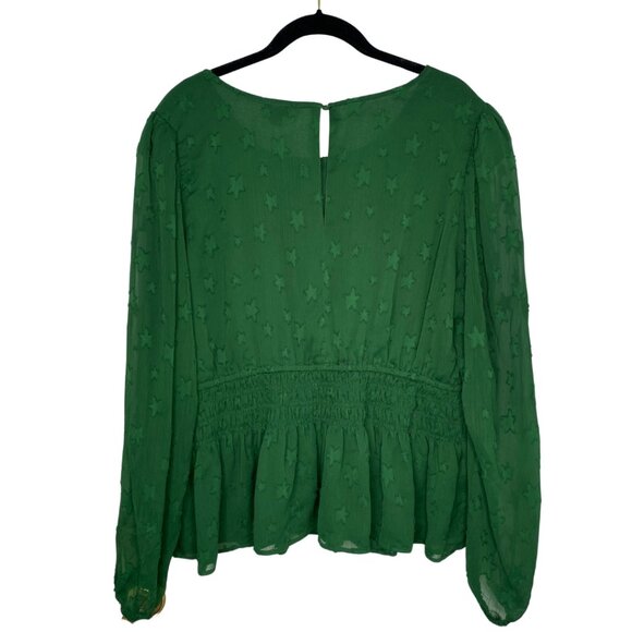 Torrid Green Star Semi-Sheer Long Sleeve Elastic Waist Blouse, Size 2X #274 - Picture 3 of 10